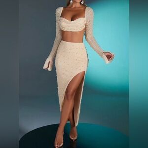 Oh Polly  LA DÈSIRADE Soft Orange Pearl Beaded top and Skirt set. Size 6